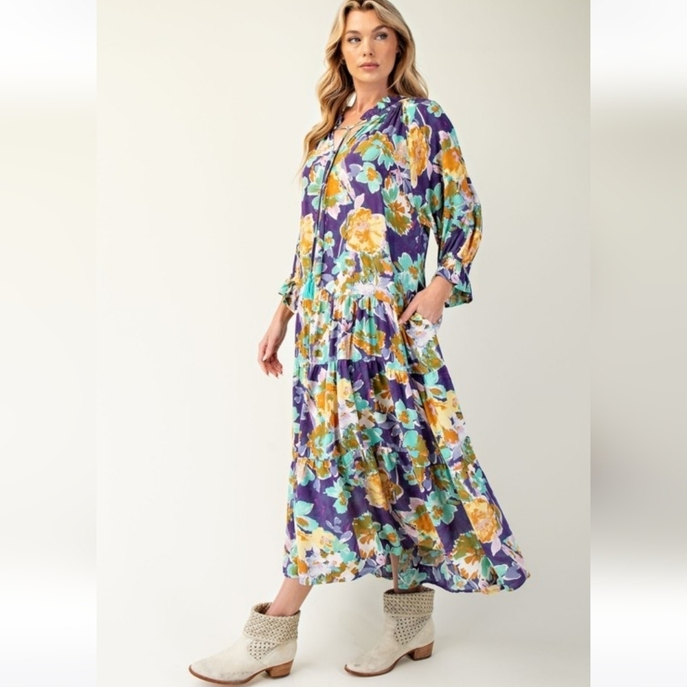 Easel Floral Print Boho Maxi Dress New - Picture 3 of 6